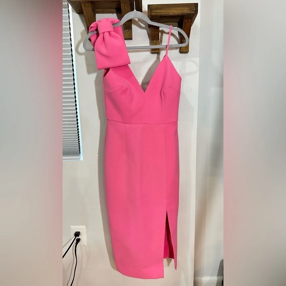 NWT Rebecca Vallance Love One Bow Shoulder Dress Pink 4